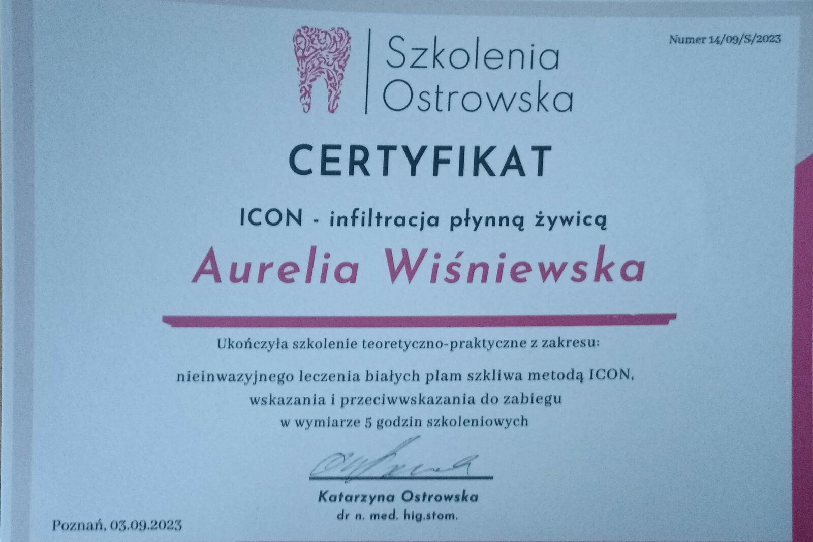 Certyfikat potwierdzający kwalifikacje w zakresie zabiegów ICON – higienizacja Elbląg